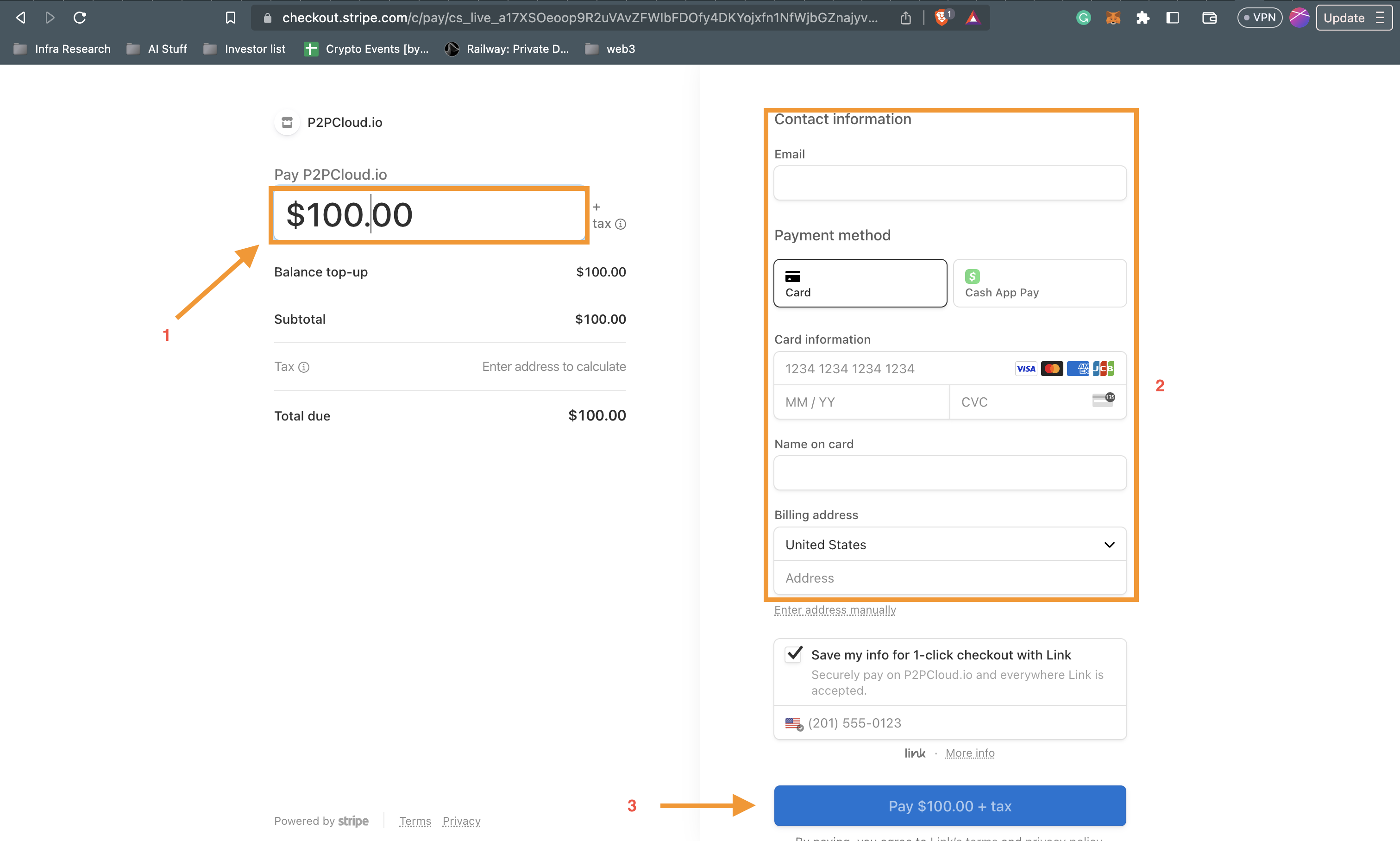 P2P Cloud stripe page